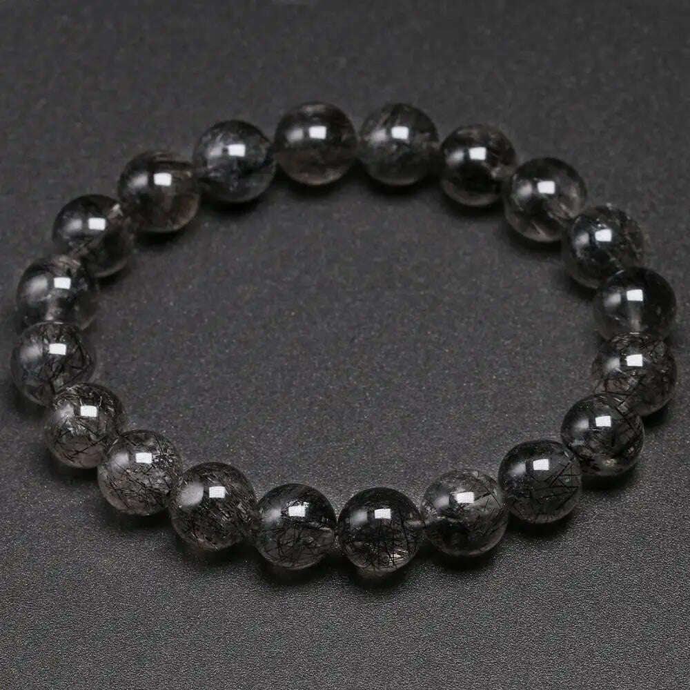 Natural Genuine 7A Black Tourmalinated Quartz Bracelet Black Hair Rutile Crystal Jewelry Women Men Gemstone Stretch Jewelry - KIMLUD