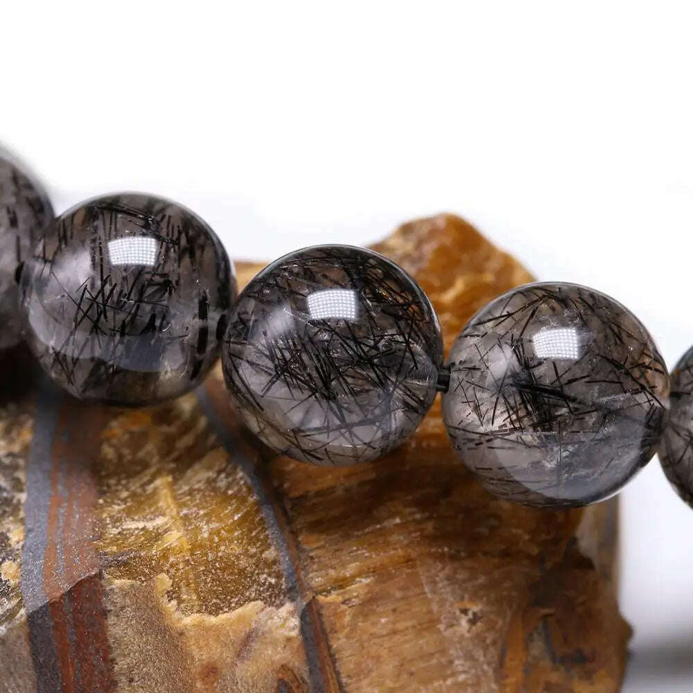 Natural Genuine 7A Black Tourmalinated Quartz Bracelet Black Hair Rutile Crystal Jewelry Women Men Gemstone Stretch Jewelry - KIMLUD