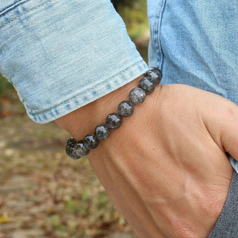 Natural Genuine 7A Black Tourmalinated Quartz Bracelet Black Hair Rutile Crystal Jewelry Women Men Gemstone Stretch Jewelry - KIMLUD