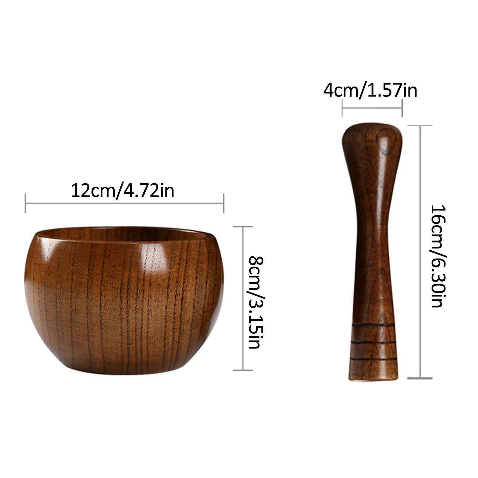 Natural Handcrafted Bamboo Bowl Flat-Bottomed Can And Garlic Stick Pounded Garlic Jar Round Pounding Garlic Mortar Wooden Grinde - KIMLUD