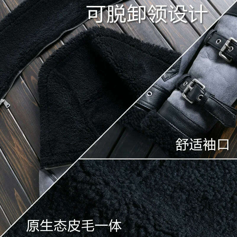 Natural Sheep Fur Coat Men's Winter New Fashion Motorcycle Jacket Double Layered Collar Gray Fur Jackets Zipper Warm Outwears FC - KIMLUD