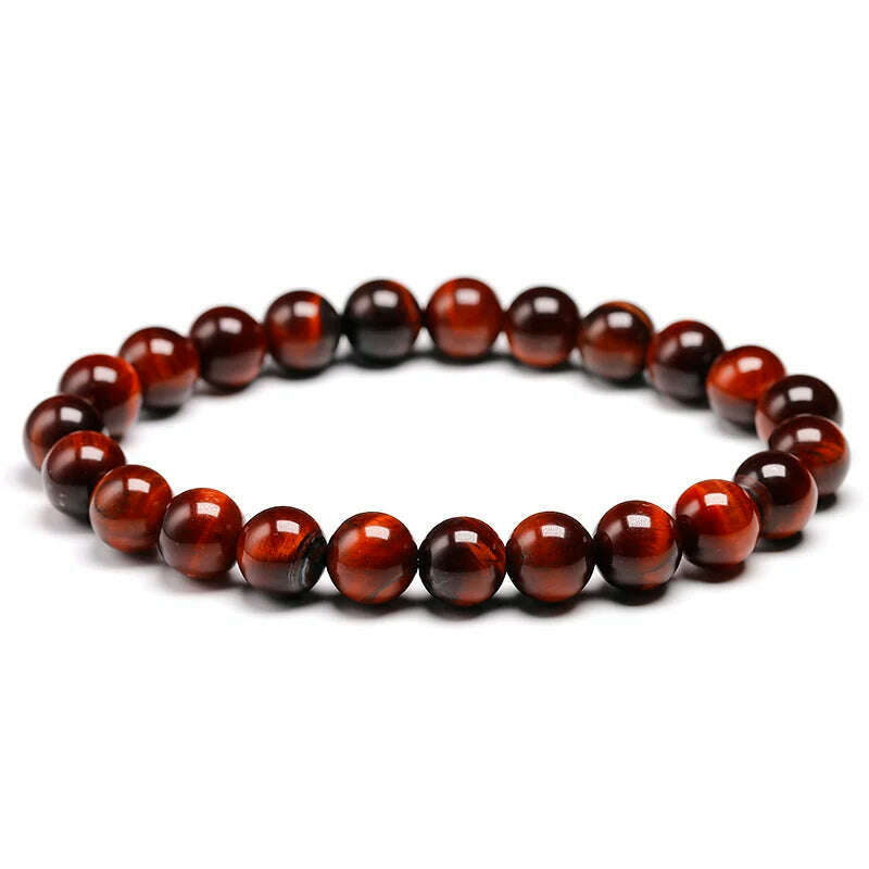 Natural Stone Beads Red Tiger Eye Bracelet Strand Beaded Mens Buddha Bracelet For Women Male Yoga Handmade Jewelry - KIMLUD