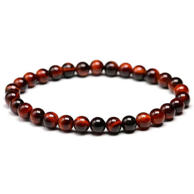 Natural Stone Beads Red Tiger Eye Bracelet Strand Beaded Mens Buddha Bracelet For Women Male Yoga Handmade Jewelry - KIMLUD