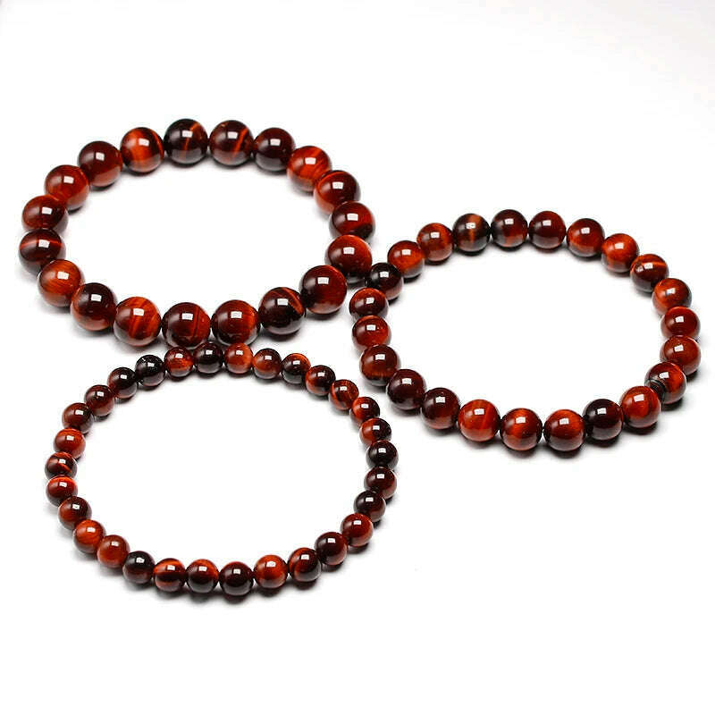 Natural Stone Beads Red Tiger Eye Bracelet Strand Beaded Mens Buddha Bracelet For Women Male Yoga Handmade Jewelry - KIMLUD