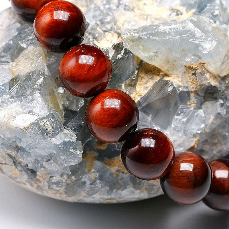 Natural Stone Beads Red Tiger Eye Bracelet Strand Beaded Mens Buddha Bracelet For Women Male Yoga Handmade Jewelry - KIMLUD