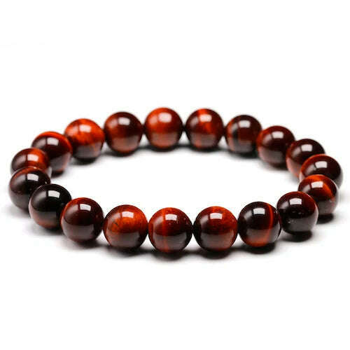 Natural Stone Beads Red Tiger Eye Bracelet Strand Beaded Mens Buddha Bracelet For Women Male Yoga Handmade Jewelry - KIMLUD