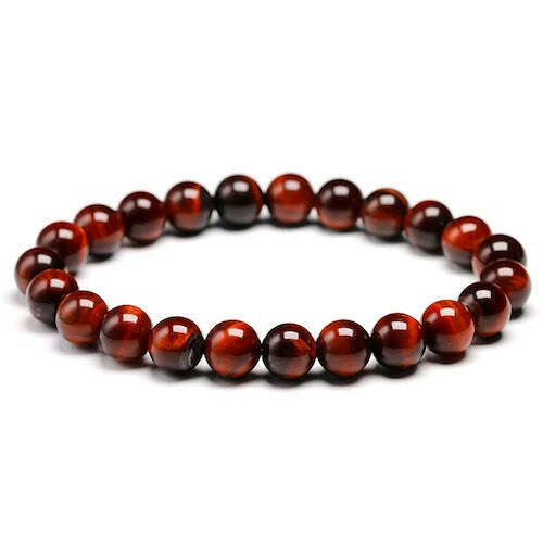 Natural Stone Beads Red Tiger Eye Bracelet Strand Beaded Mens Buddha Bracelet For Women Male Yoga Handmade Jewelry - KIMLUD