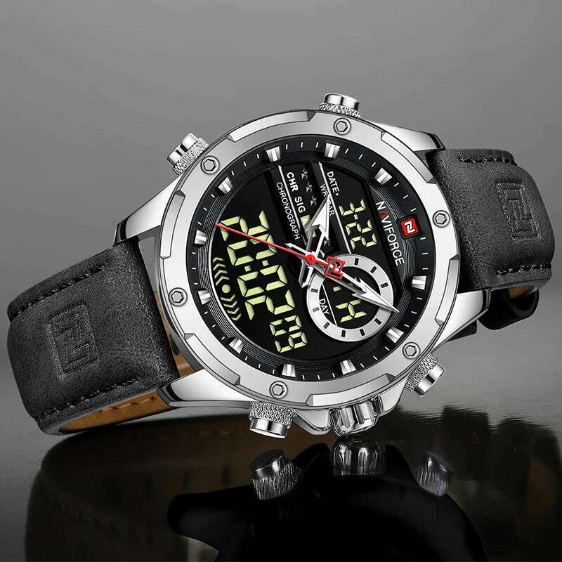 NAVIFORCE Military Watches for Men Fashion Sport Chronograph Alarm Wristwatch Waterproof Quartz Big Clock Digital Male Watch - KIMLUD