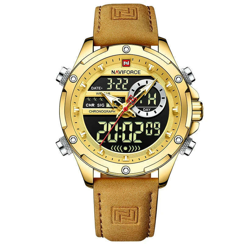 NAVIFORCE Military Watches for Men Fashion Sport Chronograph Alarm Wristwatch Waterproof Quartz Big Clock Digital Male Watch - KIMLUD