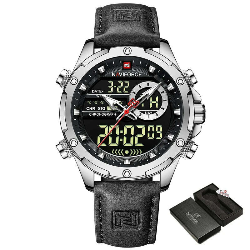 NAVIFORCE Military Watches for Men Fashion Sport Chronograph Alarm Wristwatch Waterproof Quartz Big Clock Digital Male Watch - KIMLUD
