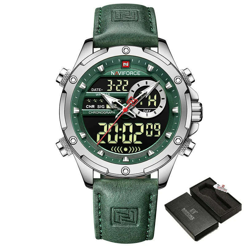 NAVIFORCE Military Watches for Men Fashion Sport Chronograph Alarm Wristwatch Waterproof Quartz Big Clock Digital Male Watch - KIMLUD
