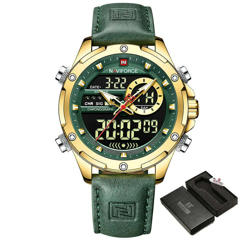 NAVIFORCE Military Watches for Men Fashion Sport Chronograph Alarm Wristwatch Waterproof Quartz Big Clock Digital Male Watch - KIMLUD