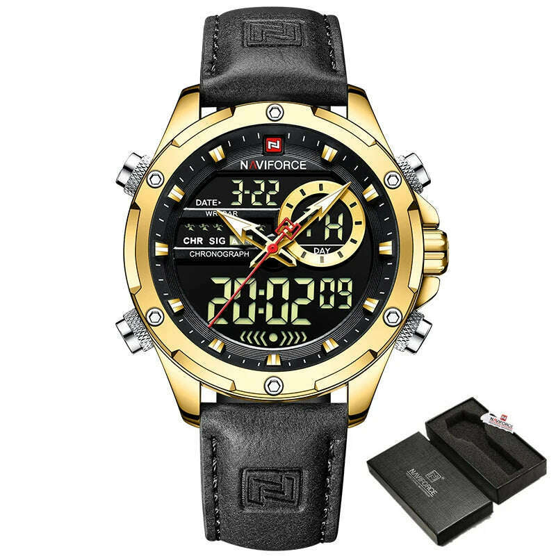 NAVIFORCE Military Watches for Men Fashion Sport Chronograph Alarm Wristwatch Waterproof Quartz Big Clock Digital Male Watch - KIMLUD