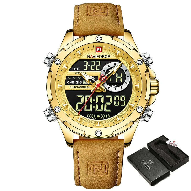 NAVIFORCE Military Watches for Men Fashion Sport Chronograph Alarm Wristwatch Waterproof Quartz Big Clock Digital Male Watch - KIMLUD