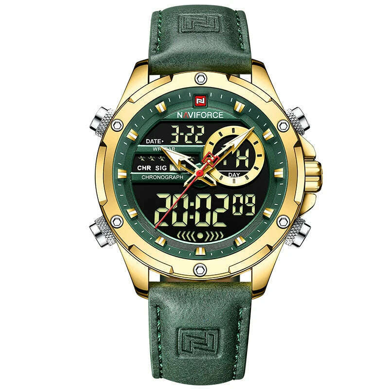 NAVIFORCE Military Watches for Men Fashion Sport Chronograph Alarm Wristwatch Waterproof Quartz Big Clock Digital Male Watch - KIMLUD