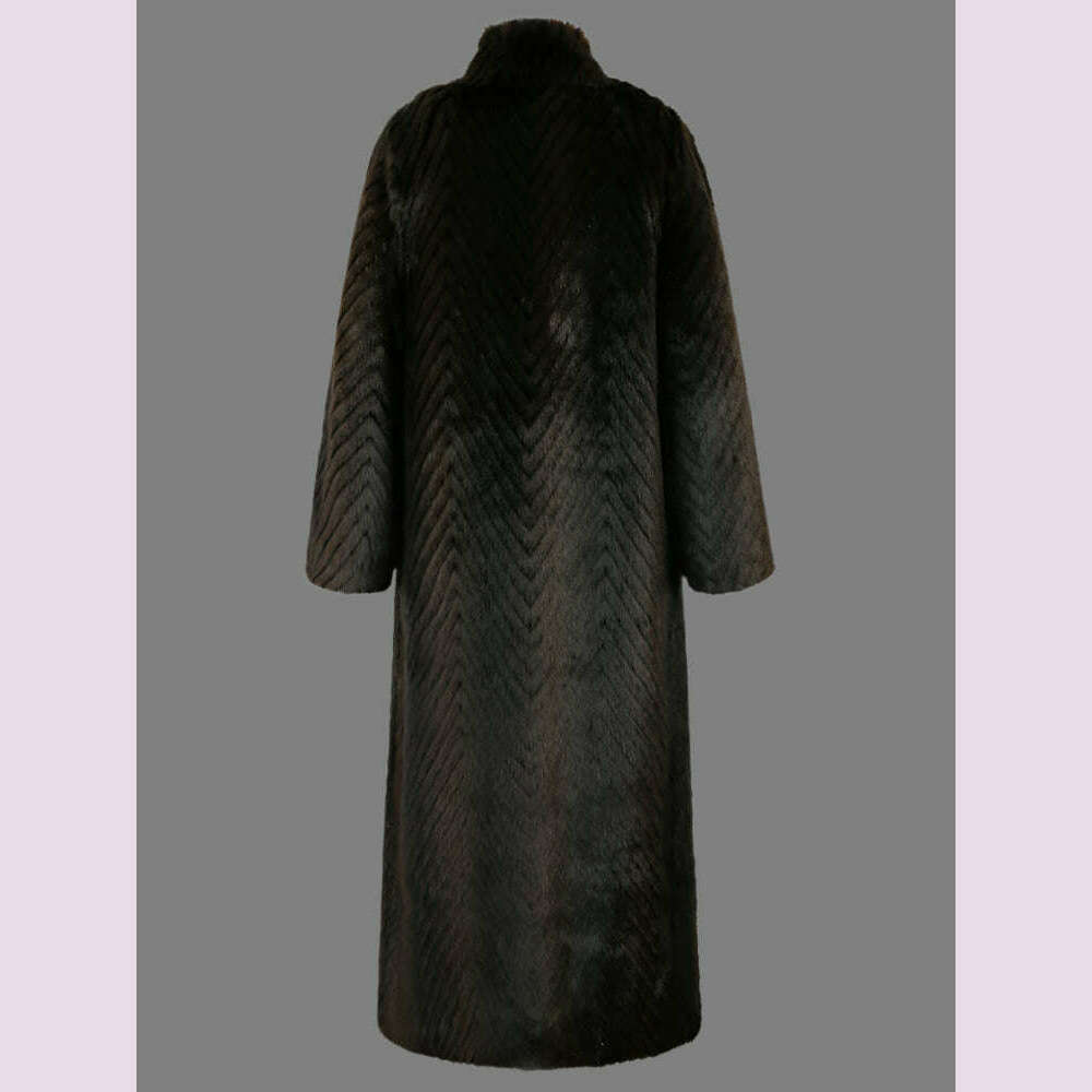 KIMLUD, Nerazzurri Winter Extra Long Thick Warm Luxury Elegant Striped Fluffy Faux Mink Fur Coat Women Stand Collar Maxi Overcoat 2022, KIMLUD Womens Clothes