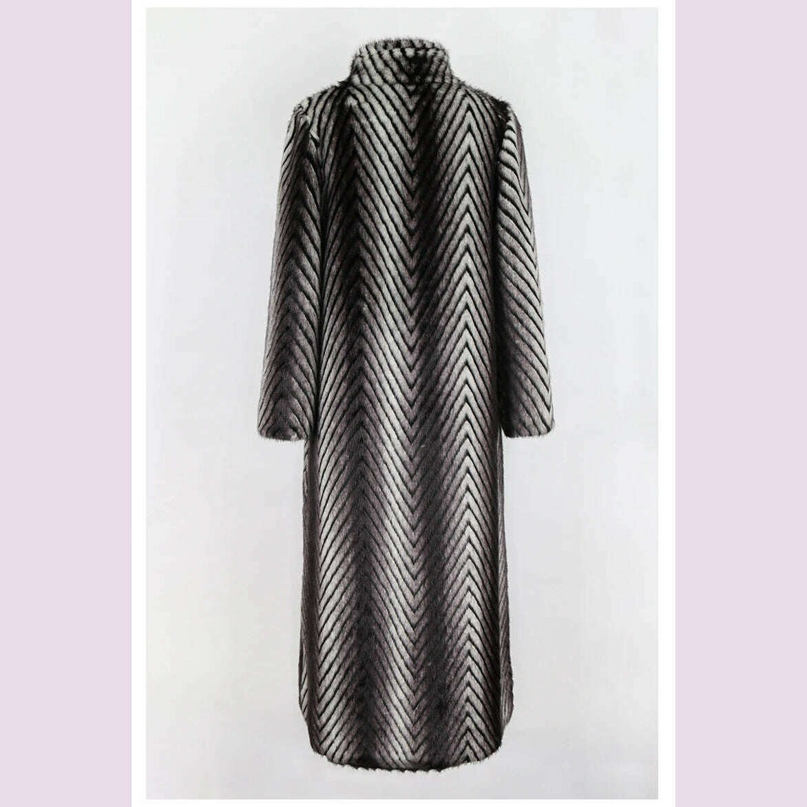 KIMLUD, Nerazzurri Winter Extra Long Thick Warm Luxury Elegant Striped Fluffy Faux Mink Fur Coat Women Stand Collar Maxi Overcoat 2022, KIMLUD Womens Clothes