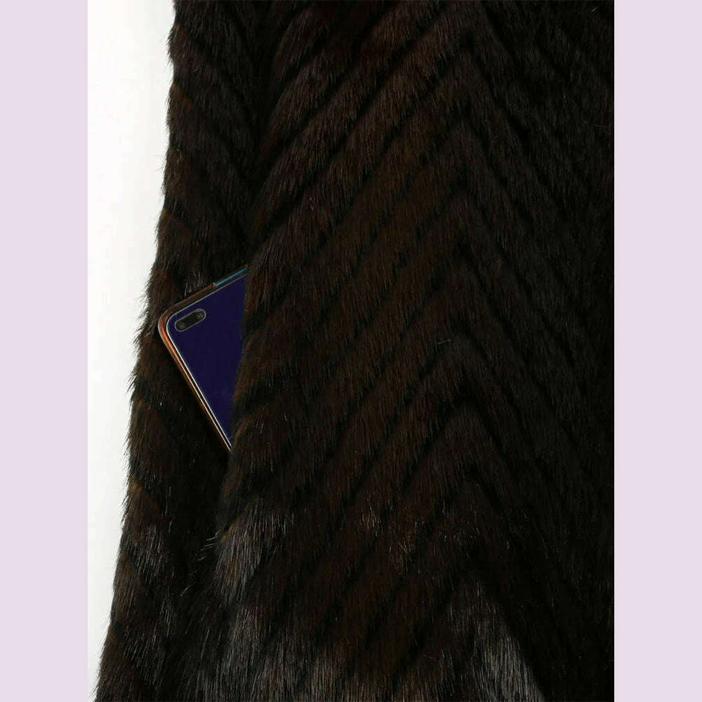 KIMLUD, Nerazzurri Winter Extra Long Thick Warm Luxury Elegant Striped Fluffy Faux Mink Fur Coat Women Stand Collar Maxi Overcoat 2022, KIMLUD Womens Clothes