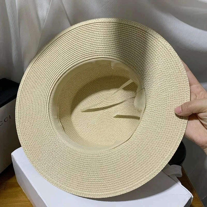 Net celebrity sun-shading flat straw hat women summer fedora hat travel on the beach and beach vacation sunscreen hat панама - KIMLUD