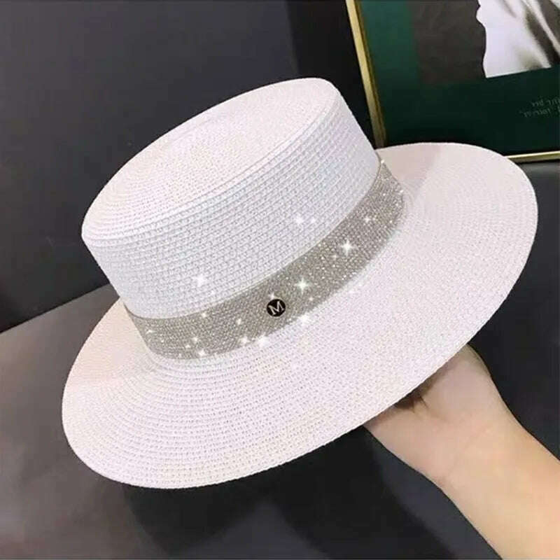 Net celebrity sun-shading flat straw hat women summer fedora hat travel on the beach and beach vacation sunscreen hat панама - KIMLUD