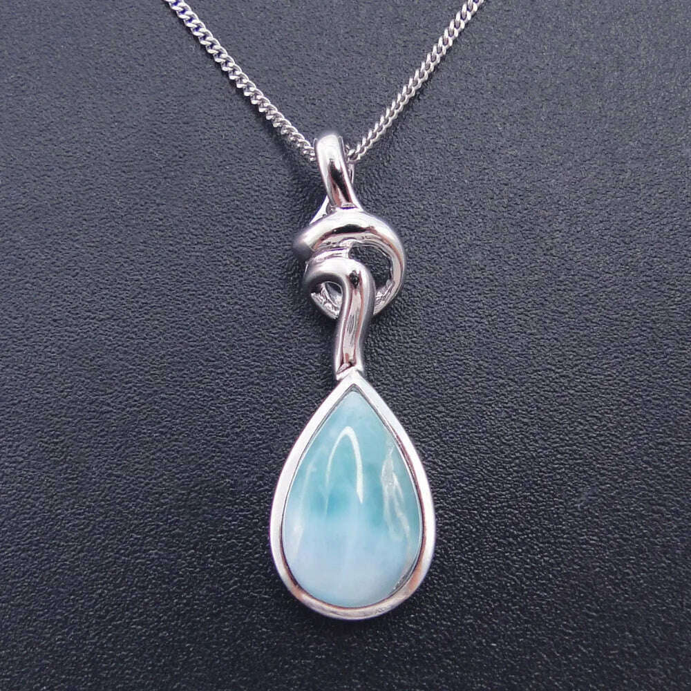 New Arrival 9x13mm Pearl Natural Larimar Pendant 925 Sterling Silver Women Teardrop Pendant Necklace Charm Fine Jewelry For Gift - KIMLUD