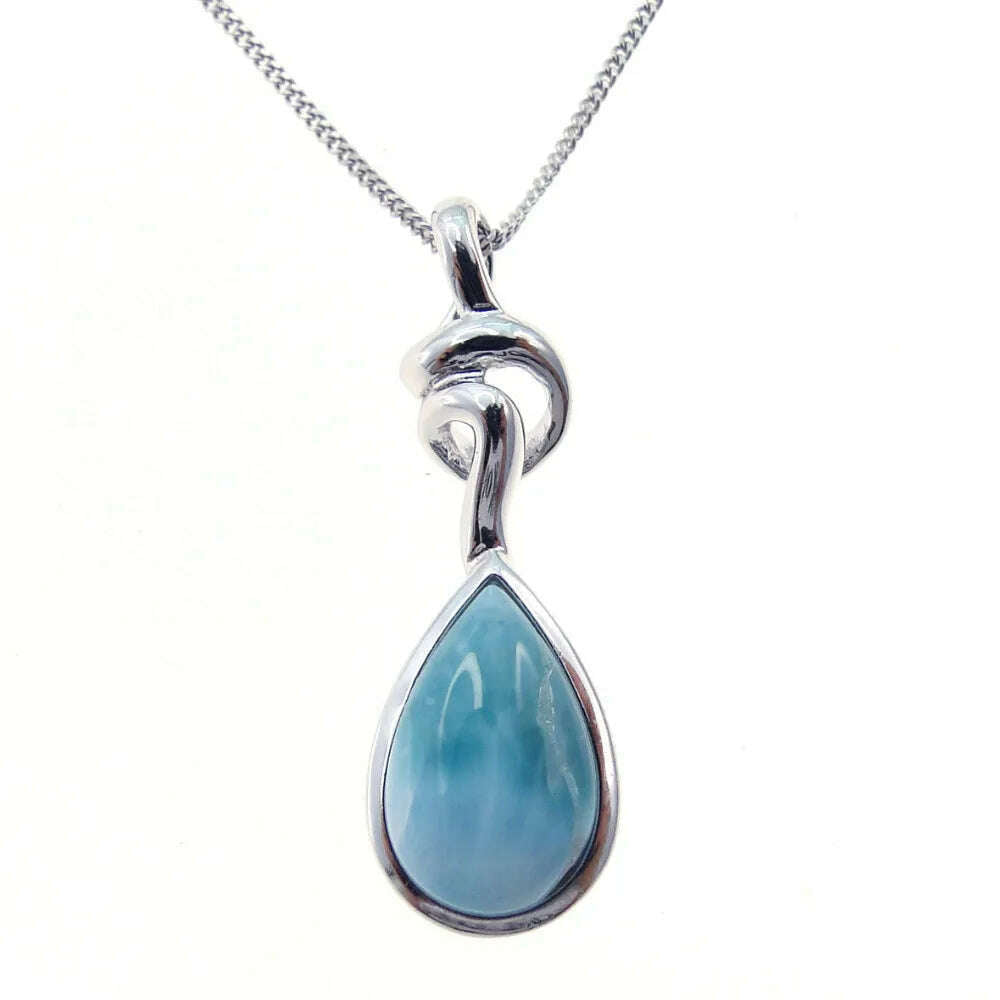New Arrival 9x13mm Pearl Natural Larimar Pendant 925 Sterling Silver Women Teardrop Pendant Necklace Charm Fine Jewelry For Gift - KIMLUD