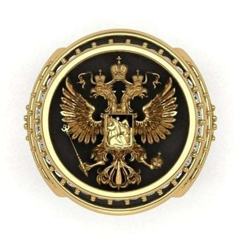 New Arrival Men Rings Unique Badge Double Headed Eagle Ring Wedding Anniversary Angel Wings Jewelry - KIMLUD