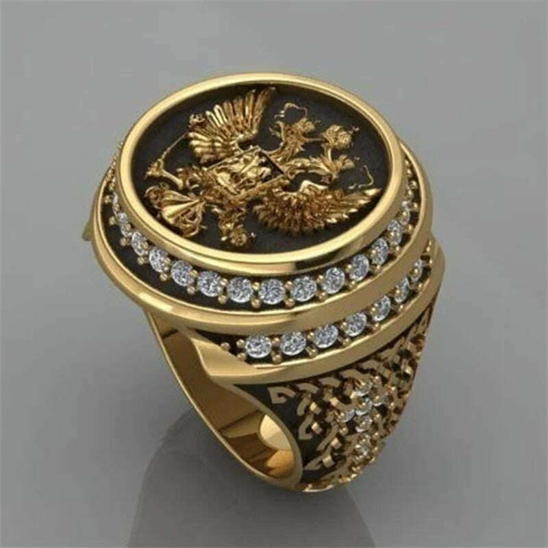 New Arrival Men Rings Unique Badge Double Headed Eagle Ring Wedding Anniversary Angel Wings Jewelry - KIMLUD