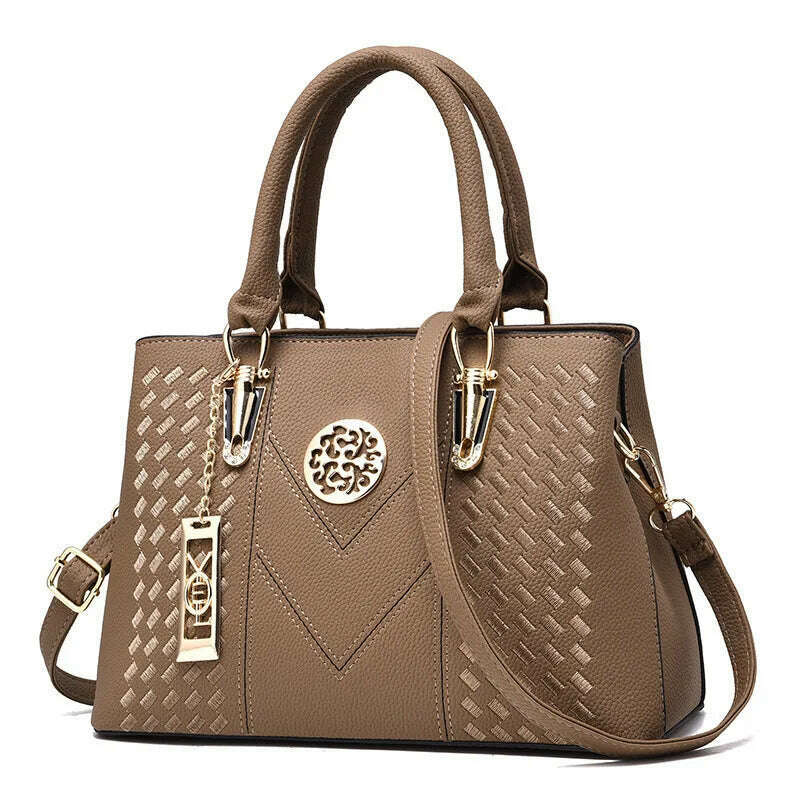 KIMLUD, New Famous Designer Brand Bags Women Leather Handbags Luxury Ladies Hand Bags Purse Fashion Shoulder Bags Gift, Khaki / 30x13.5x23cm, KIMLUD APPAREL - Womens Clothes