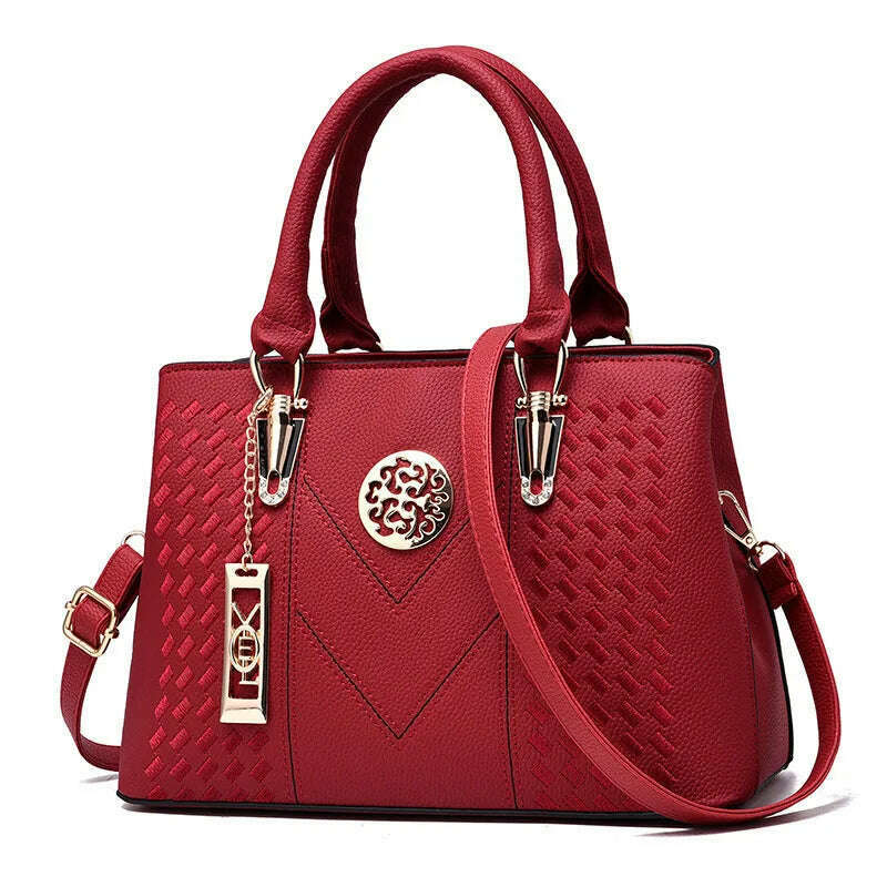 KIMLUD, New Famous Designer Brand Bags Women Leather Handbags Luxury Ladies Hand Bags Purse Fashion Shoulder Bags Gift, Red / 30x13.5x23cm, KIMLUD APPAREL - Womens Clothes