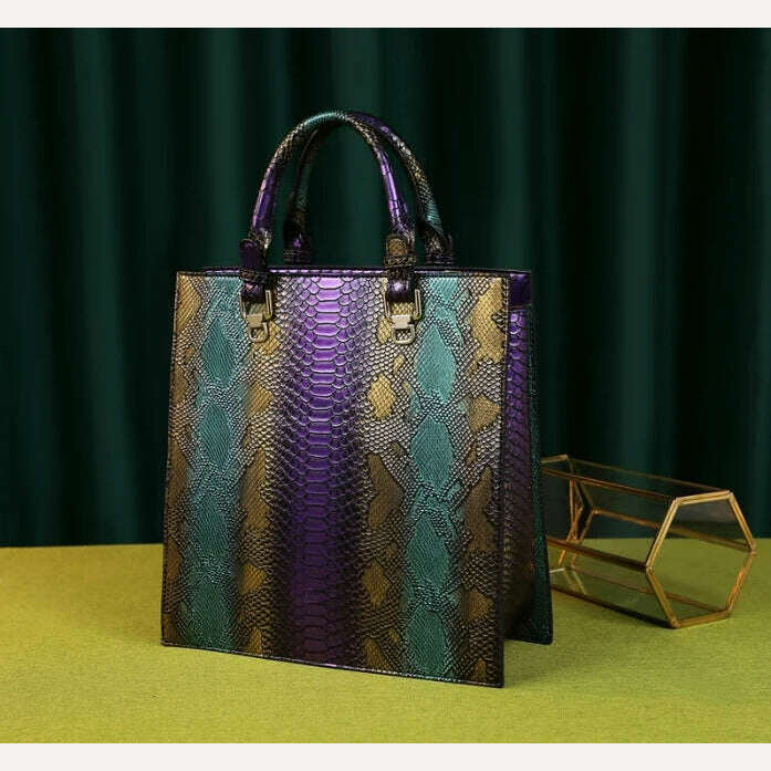 New fashion panelled serpentine bags for women leather handbag designer high quality large capacity tote bag top handle clutch - KIMLUD
