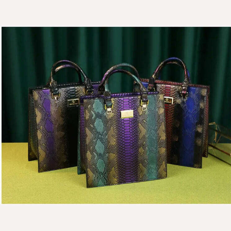 New fashion panelled serpentine bags for women leather handbag designer high quality large capacity tote bag top handle clutch - KIMLUD