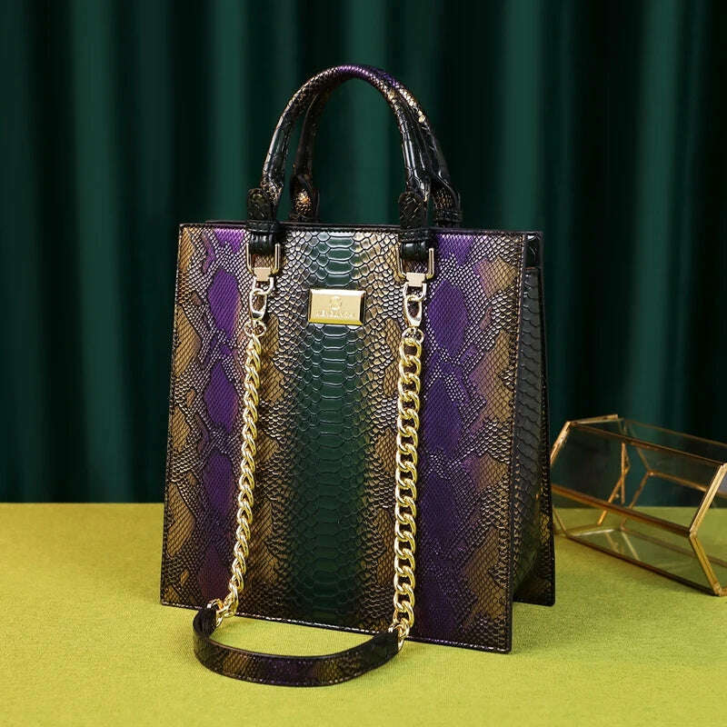 New fashion panelled serpentine bags for women leather handbag designer high quality large capacity tote bag top handle clutch - KIMLUD