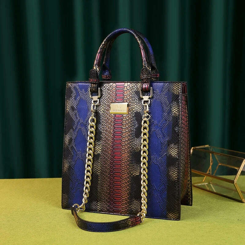 New fashion panelled serpentine bags for women leather handbag designer high quality large capacity tote bag top handle clutch - KIMLUD