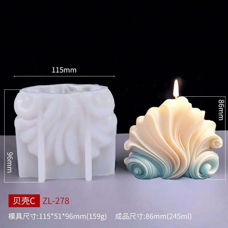 KIMLUD, New Ocean Shell Coral Candle Silicone Mold Handmade Aromatherapy Candle Decoration Coral Flower Shell Cake Soap Epoxy Resin Mold, C mold as show, KIMLUD APPAREL - Womens Clothes