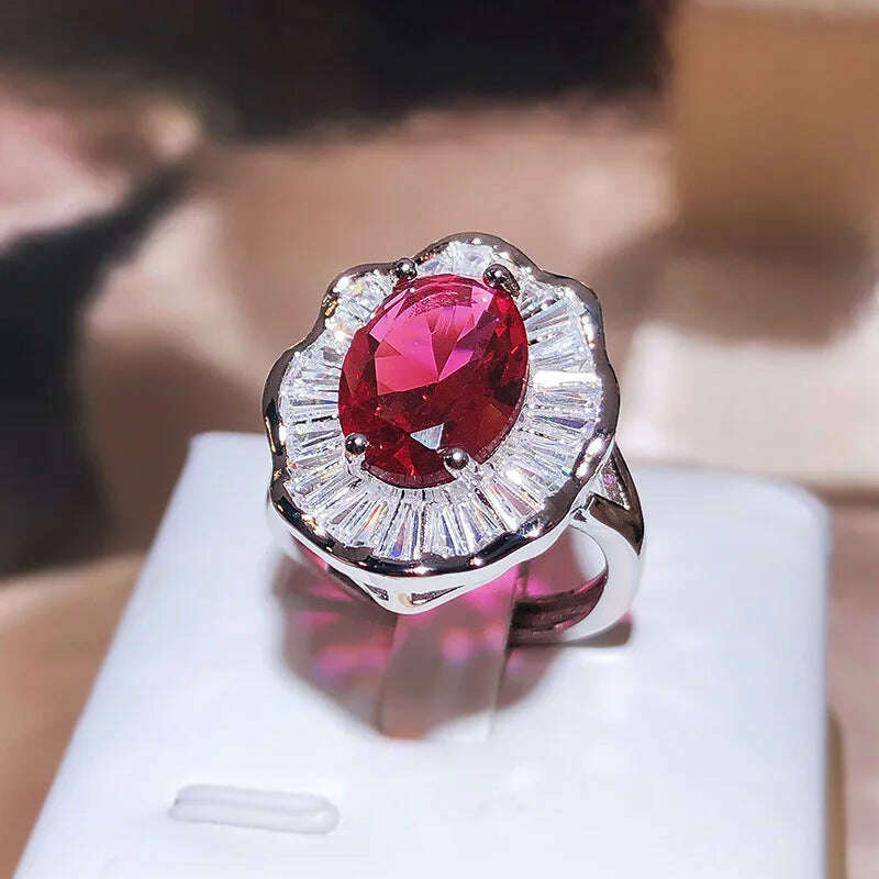 New Statement Bridal Big Round Colorful CZ Finger 925 Sterling Silver Rings Champagne Cubic Zircon Jewelry for Women Party Gift - KIMLUD