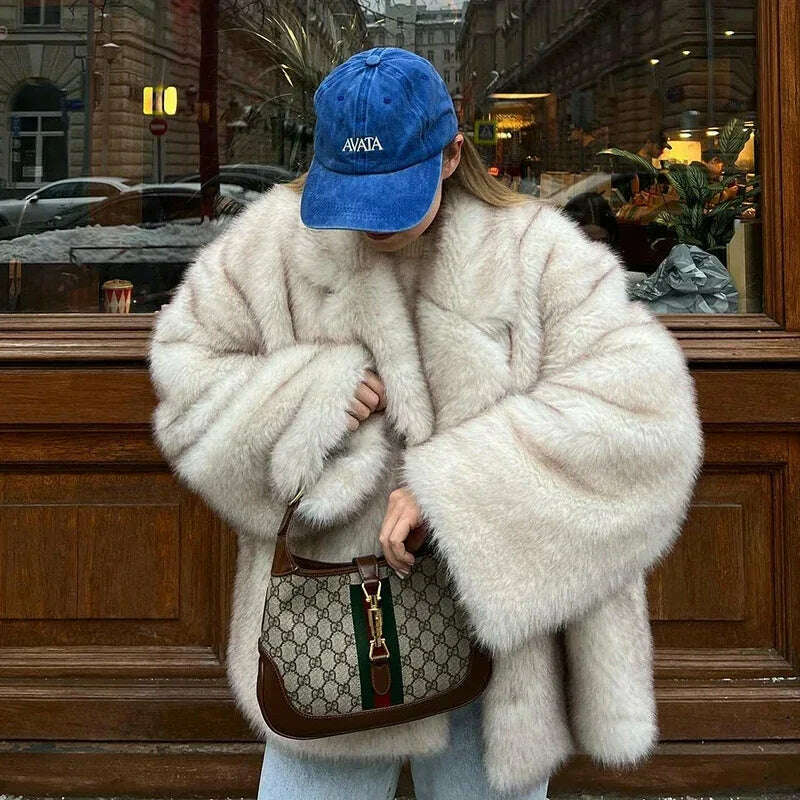 KIMLUD, New Street Style Long Plush Coat Women With Thick Warm Cold Autumn Winter Faux Fur Coat High-Quality Fluffy Dyed Fox Fur Jacket, 1160 picture / S, KIMLUD APPAREL - Womens Clothes