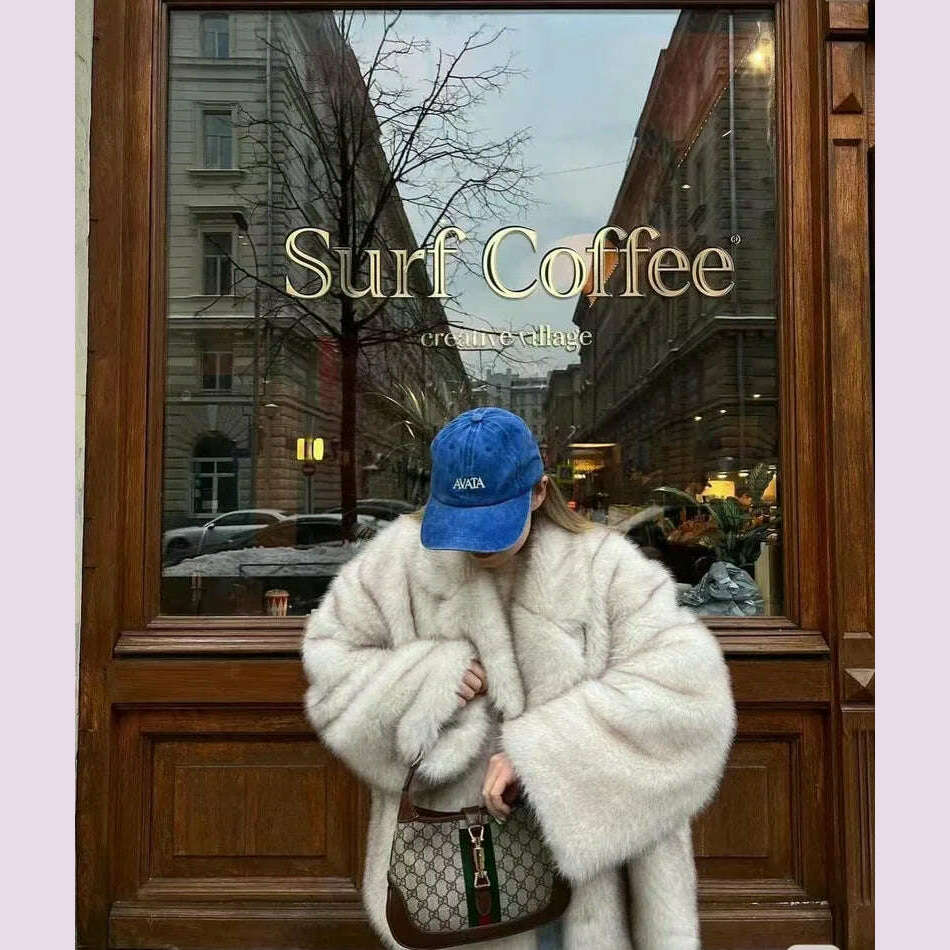 KIMLUD, New Street Style Long Plush Coat Women With Thick Warm Cold Autumn Winter Faux Fur Coat High-Quality Fluffy Dyed Fox Fur Jacket, KIMLUD Womens Clothes
