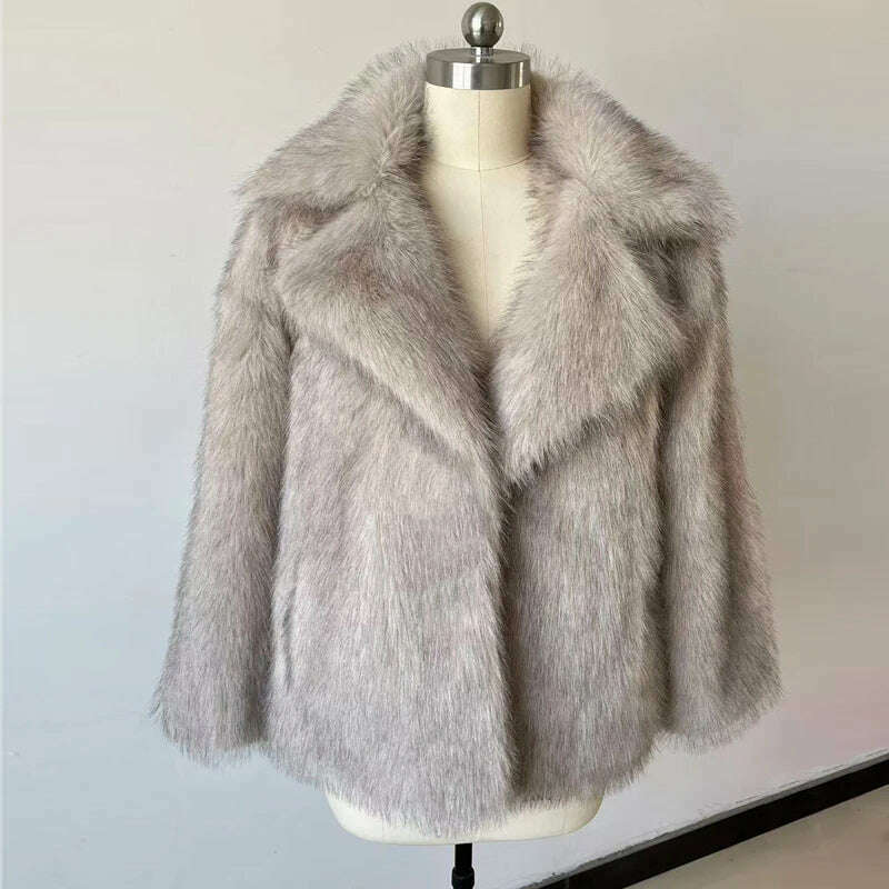 KIMLUD, New Street Style Long Plush Coat Women With Thick Warm Cold Autumn Winter Faux Fur Coat High-Quality Fluffy Dyed Fox Fur Jacket, 1160 Rice Grey / S, KIMLUD APPAREL - Womens Clothes