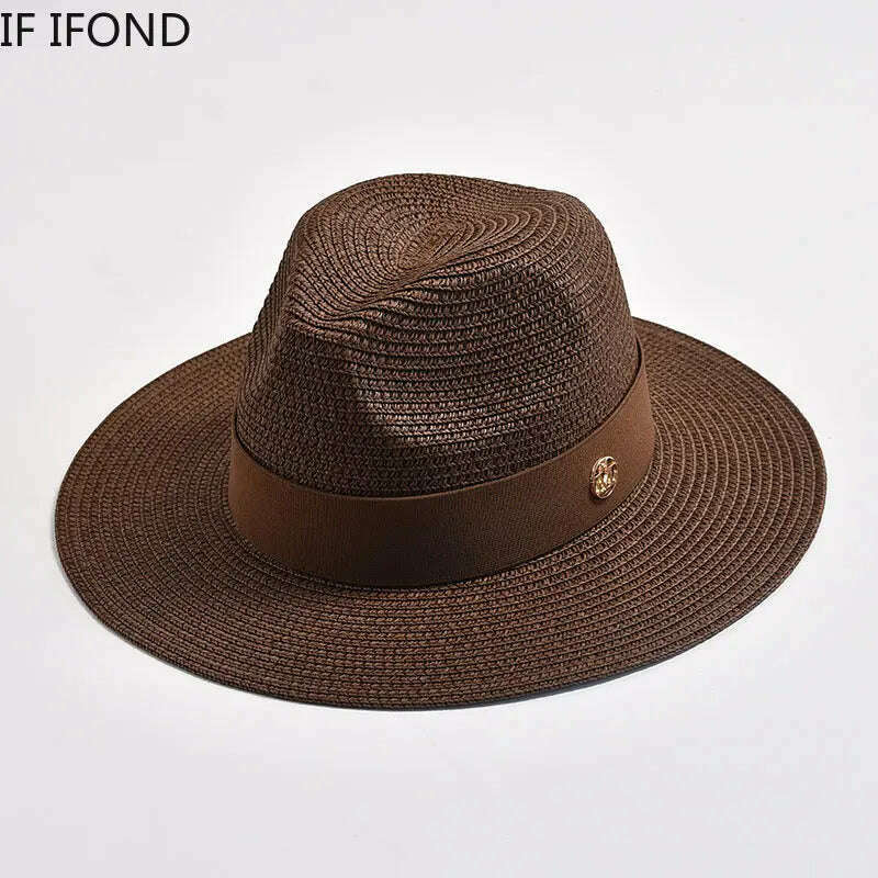 New Summer Straw Hats for Women Men Panama Travel Beach Sun Hat Ribbon Decoration Elegant Luxury Jazz Hat - KIMLUD