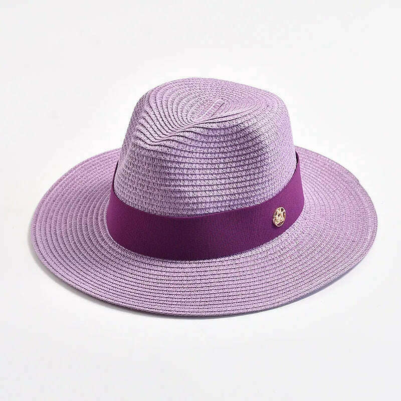 New Summer Straw Hats for Women Men Panama Travel Beach Sun Hat Ribbon Decoration Elegant Luxury Jazz Hat - KIMLUD