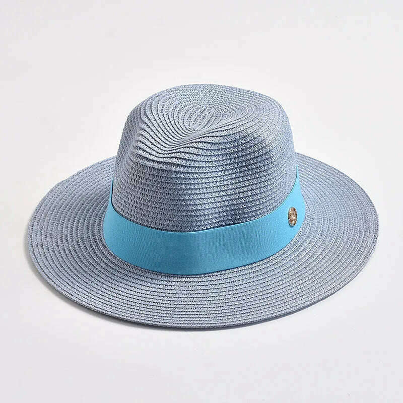 New Summer Straw Hats for Women Men Panama Travel Beach Sun Hat Ribbon Decoration Elegant Luxury Jazz Hat - KIMLUD