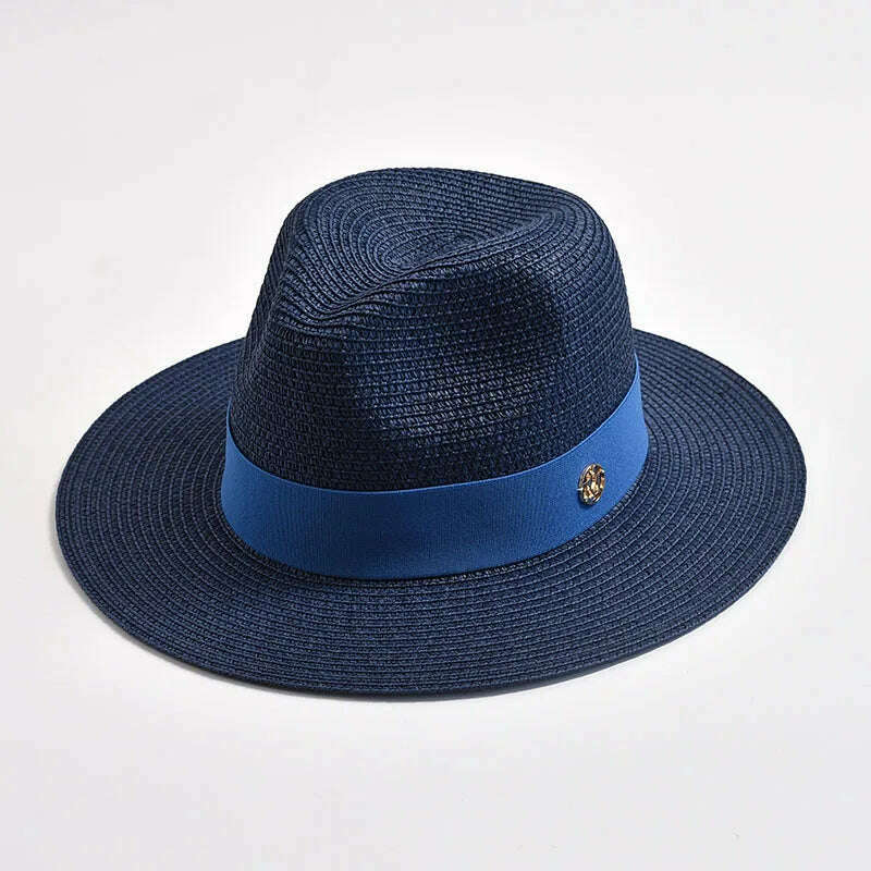 New Summer Straw Hats for Women Men Panama Travel Beach Sun Hat Ribbon Decoration Elegant Luxury Jazz Hat - KIMLUD