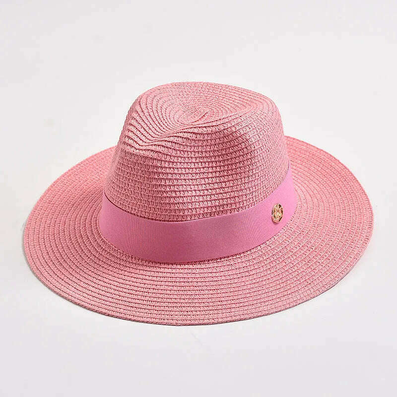 New Summer Straw Hats for Women Men Panama Travel Beach Sun Hat Ribbon Decoration Elegant Luxury Jazz Hat - KIMLUD