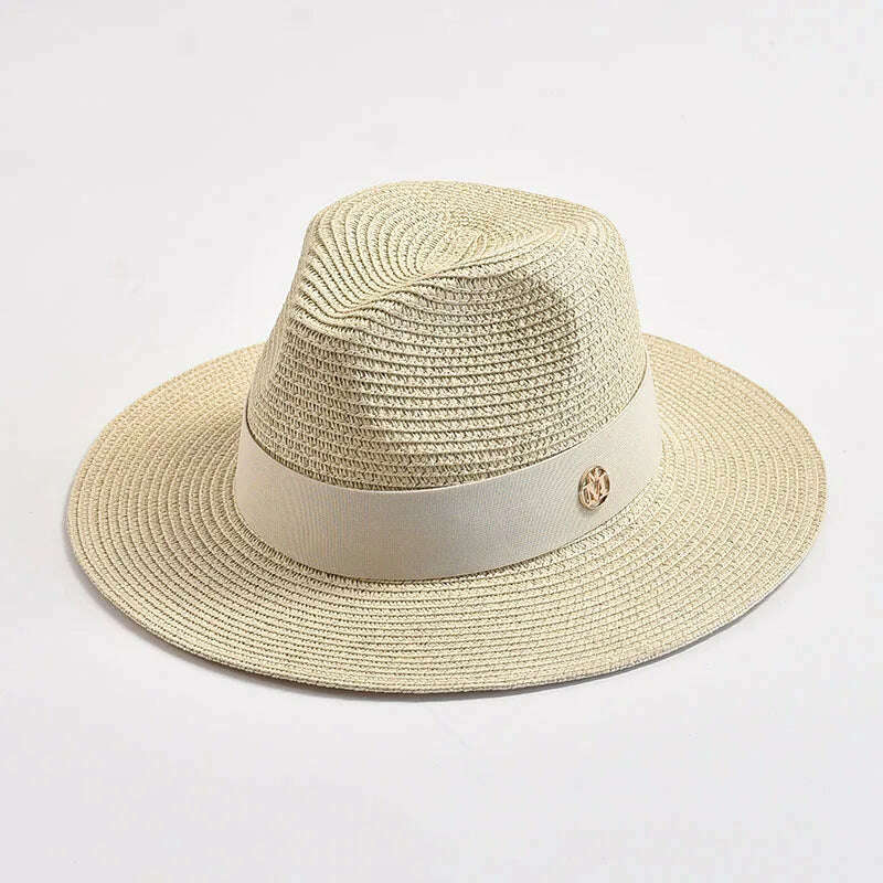 New Summer Straw Hats for Women Men Panama Travel Beach Sun Hat Ribbon Decoration Elegant Luxury Jazz Hat - KIMLUD