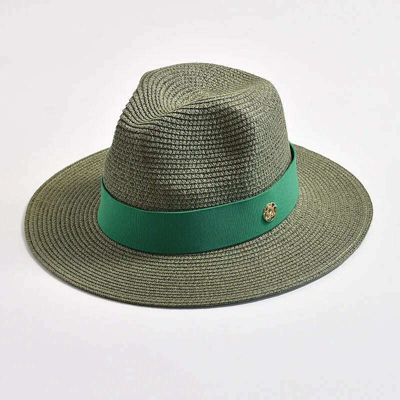 New Summer Straw Hats for Women Men Panama Travel Beach Sun Hat Ribbon Decoration Elegant Luxury Jazz Hat - KIMLUD