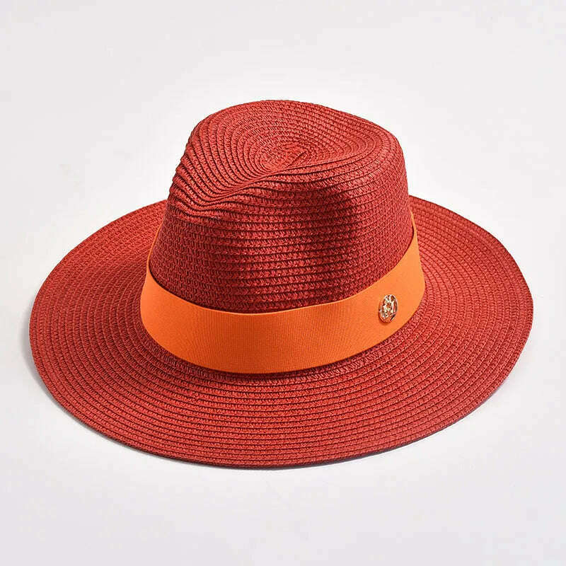 New Summer Straw Hats for Women Men Panama Travel Beach Sun Hat Ribbon Decoration Elegant Luxury Jazz Hat - KIMLUD