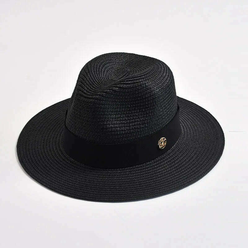 New Summer Straw Hats for Women Men Panama Travel Beach Sun Hat Ribbon Decoration Elegant Luxury Jazz Hat - KIMLUD