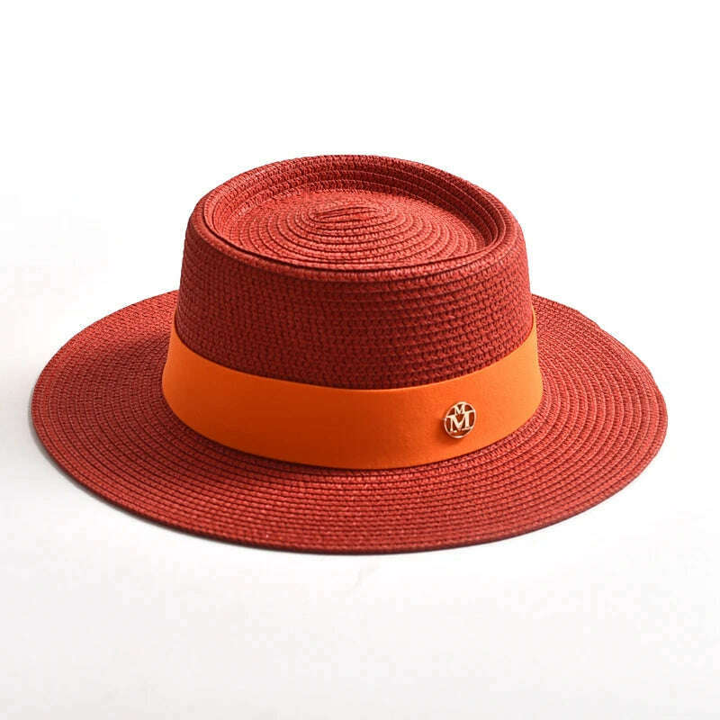 New Summer Straw Sun Hats for Women Ladies Fashion Flat Brim Ribbon Beach Hat Travel Dress Cap chapeau femme - KIMLUD