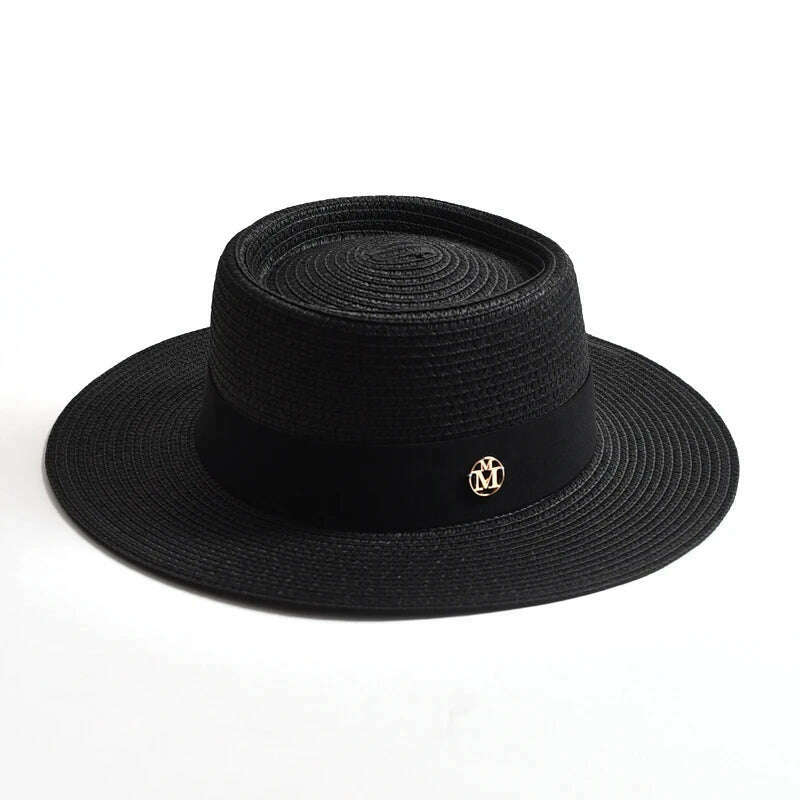 New Summer Straw Sun Hats for Women Ladies Fashion Flat Brim Ribbon Beach Hat Travel Dress Cap chapeau femme - KIMLUD